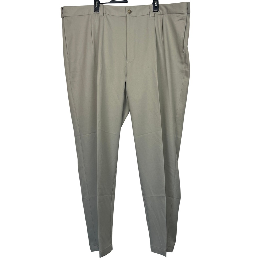 Oak Hill Performance Pleated Dress Pants Polyester 50x30 Tan Classic Fit Khaki
